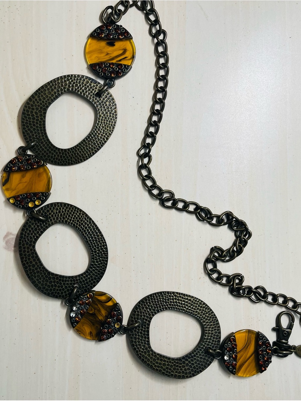 Chico's Amber and Gunmetal Linked Statement Necklace
